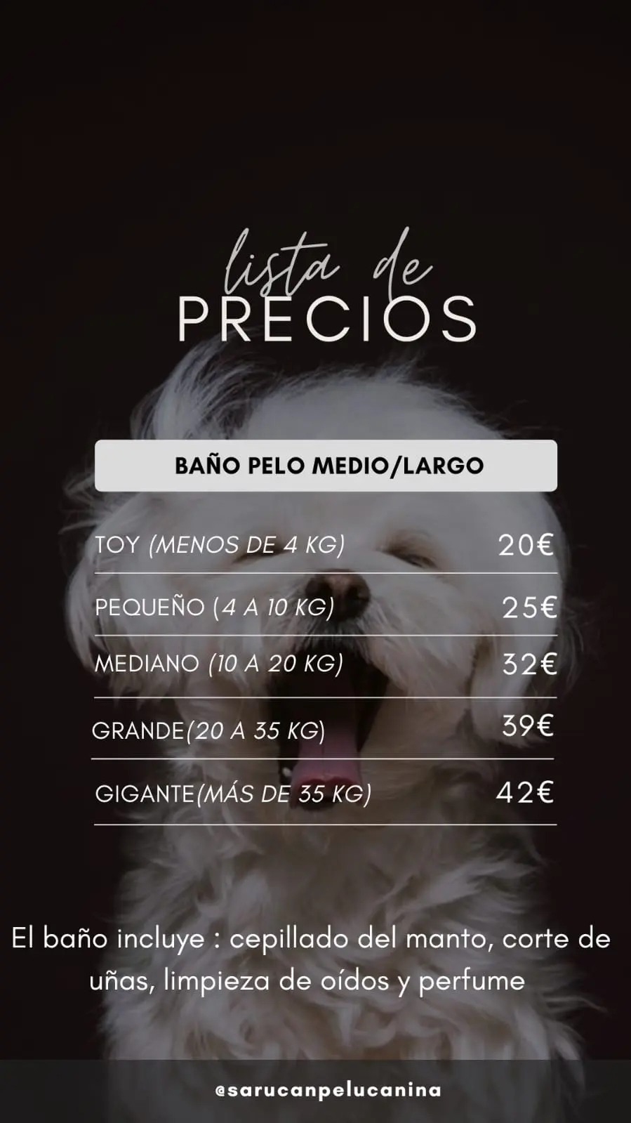 Baño pelo largo precios peluquería canina